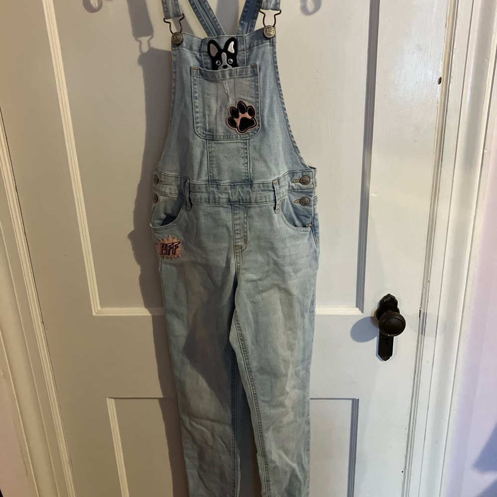 Justice Light Blue Denim Overalls with Puppy Motifs
